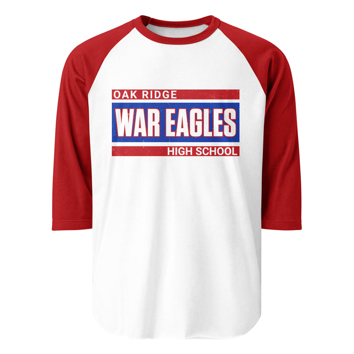 Oak Ridge High School War Eagles Unisex 3/4 sleeve Raglan T-shirt 098 - Red sleeves