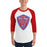 Man wearing Oak Ridge High School War Eagles Unisex 3/4 sleeve Raglan T-shirt 225 red