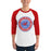 Man wearing Oak Ridge High School War Eagles Unisex 3/4 sleeve Raglan T-shirt 224 red