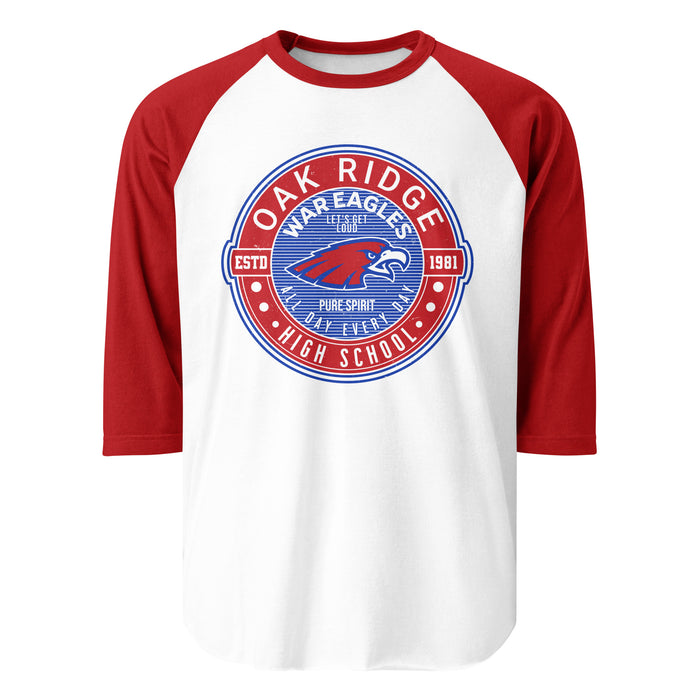 Oak Ridge High School War Eagles Unisex 3/4 sleeve Raglan T-shirt 224 red