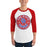 Man wearing Oak Ridge High School War Eagles Unisex 3/4 sleeve Raglan T-shirt 215 red