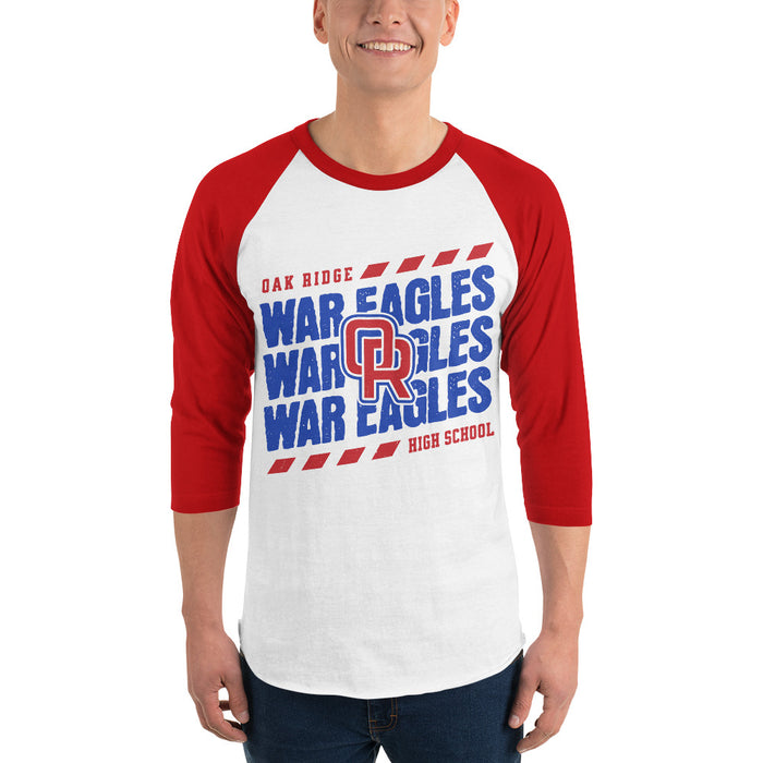 Man wearing Oak Ridge High School War Eagles Unisex 3/4 sleeve Raglan T-shirt 223 red