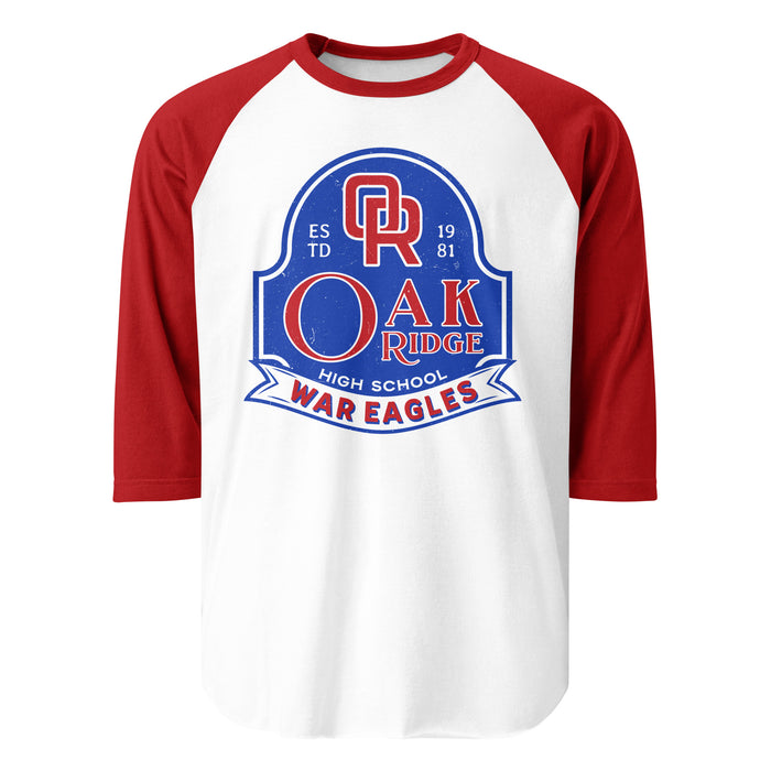 Oak Ridge High School War Eagles Unisex 3/4 sleeve Raglan T-shirt 219 red