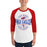 Man wearing Oak Ridge High School War Eagles Unisex 3/4 sleeve Raglan T-shirt 218 red