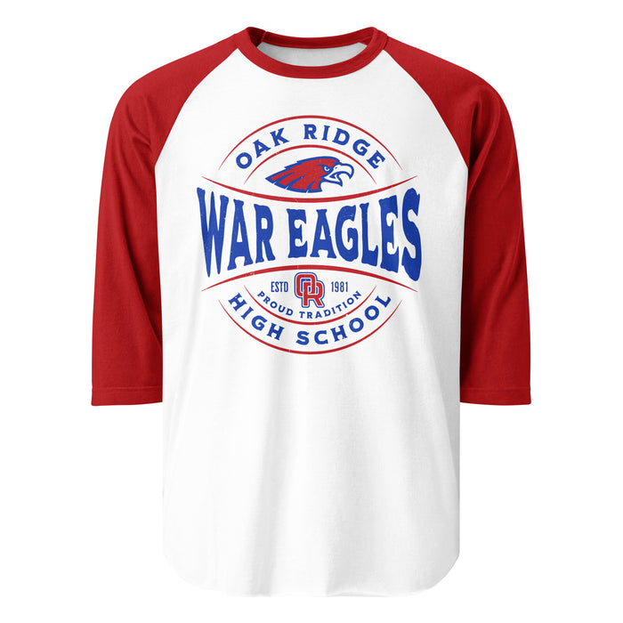 Oak Ridge High School War Eagles Unisex 3/4 sleeve Raglan T-shirt 218 red