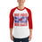 Man wearing Oak Ridge High School War Eagles Unisex 3/4 sleeve Raglan T-shirt 233 red