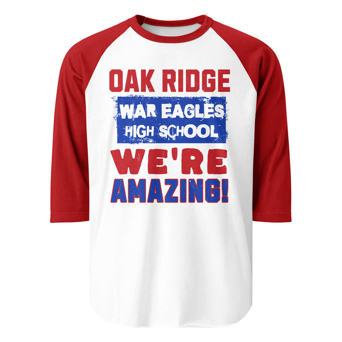 Oak Ridge High School War Eagles Unisex 3/4 sleeve Raglan T-shirt 231 red