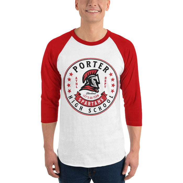 Man wearing Porter High School Spartans Unisex 3/4 Sleeve Raglan T-shirt 215