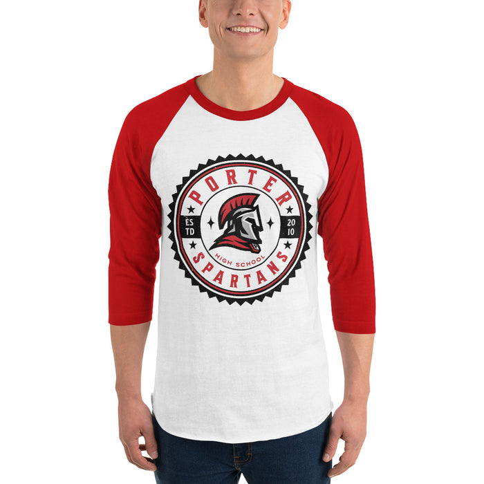 Man wearing Porter High School Spartans Unisex 3/4 Sleeve Raglan T-shirt 203