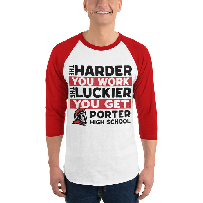 Man wearing Porter High School Spartans Unisex 3/4 Sleeve Raglan T-shirt 238