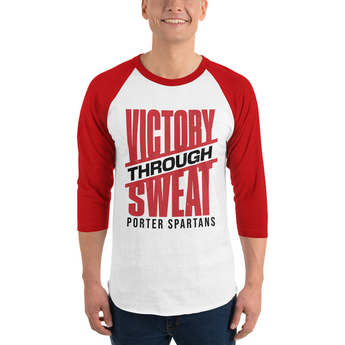Man wearing Porter High School Spartans Unisex 3/4 Sleeve Raglan T-shirt 241