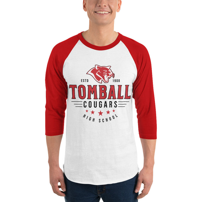 Man wearing Tomball High School Cougars Unisex 3/4 sleeve Raglan T-shirt 217