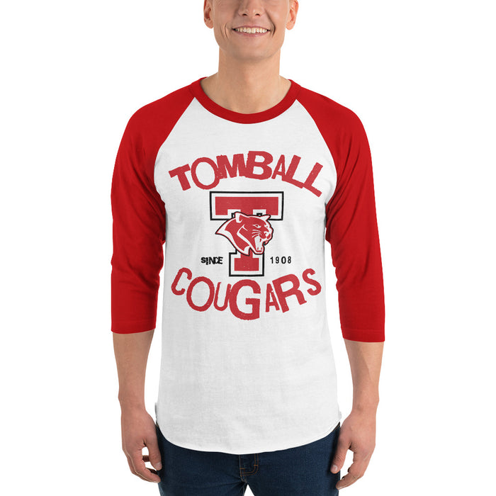 Man wearing Tomball High School Cougars Unisex 3/4 sleeve Raglan T-shirt 228