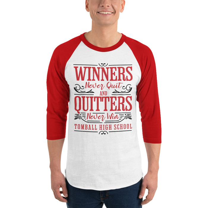 Man wearing Tomball High School Cougars Unisex 3/4 sleeve Raglan T-shirt 237