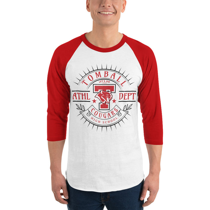 Man wearing Tomball High School Cougars Unisex 3/4 sleeve Raglan T-shirt 234