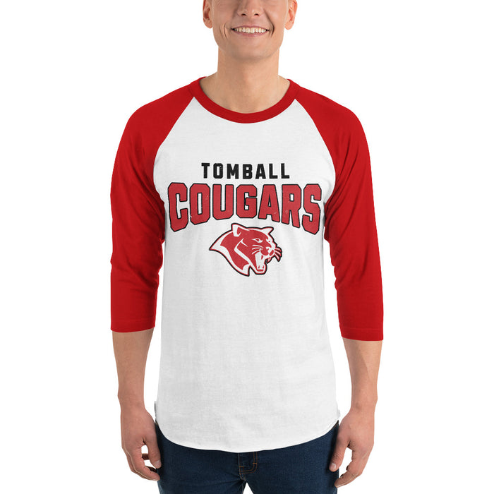 Man wearing Tomball High School Cougars Unisex 3/4 sleeve Raglan T-shirt 234