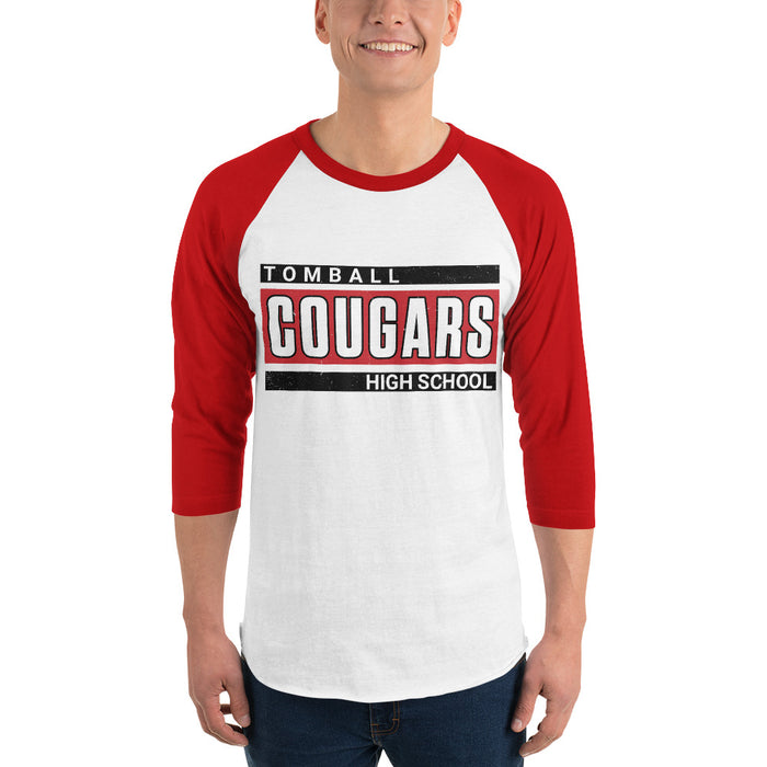 Man wearing Tomball High School Cougars Unisex 3/4 sleeve Raglan T-shirt 098