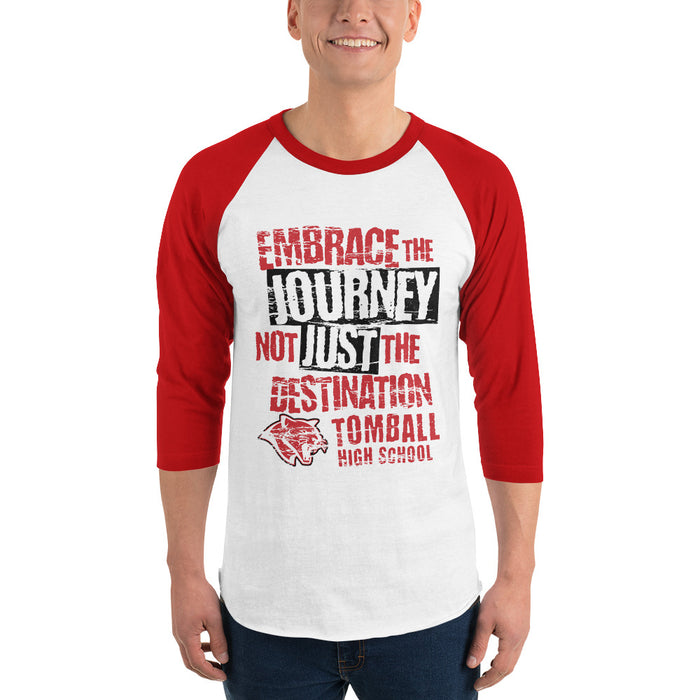 Man wearing Tomball High School Cougars Unisex 3/4 sleeve Raglan T-shirt 232