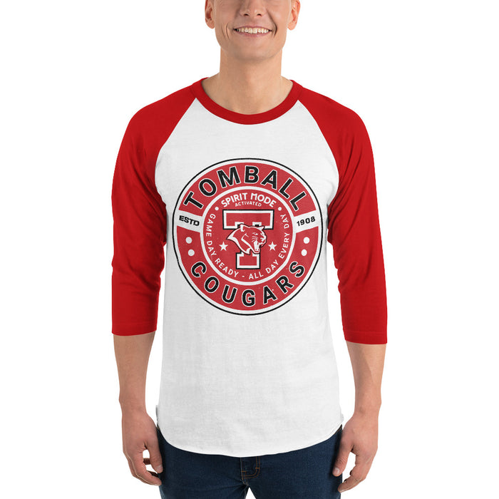 Man wearing Tomball High School Cougars Unisex 3/4 sleeve Raglan T-shirt 239