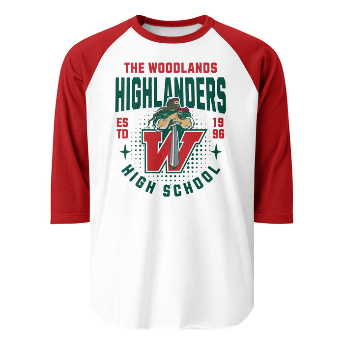 The Woodlands High School Highlanders Unisex 3/4 sleeve Raglan T-shirt 204