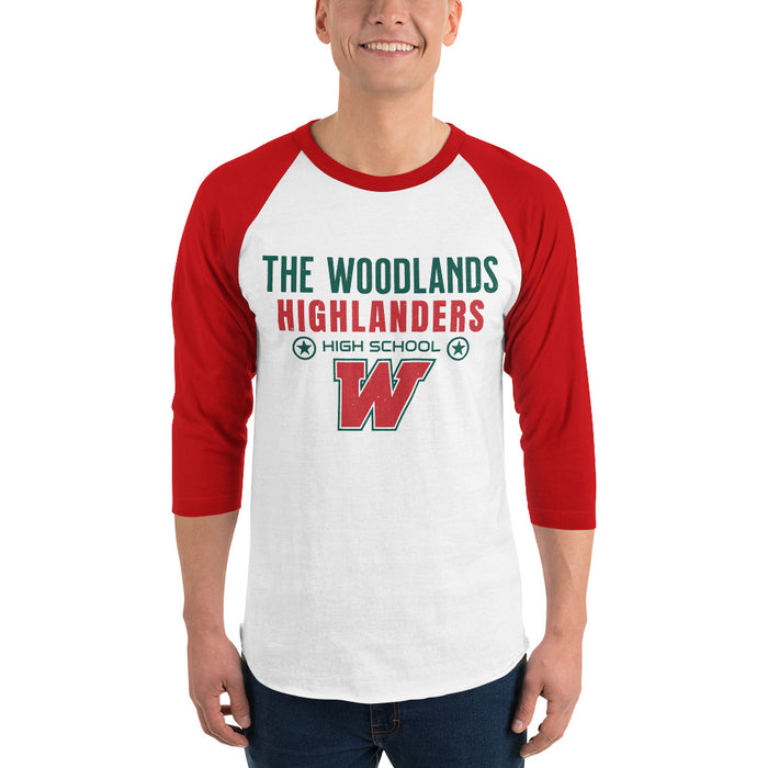Man wearing The Woodlands High School Highlanders Unisex 3/4 sleeve Raglan T-shirt 003