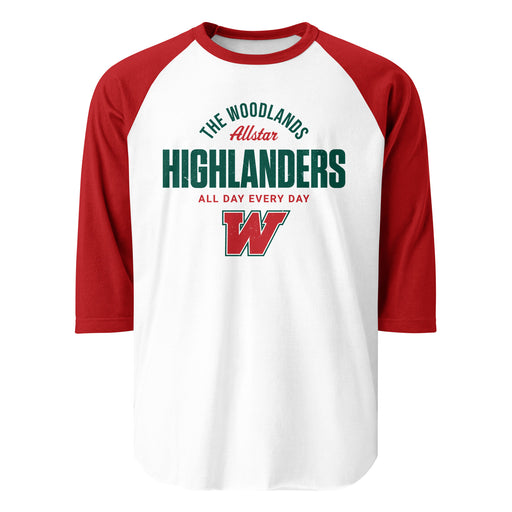 The Woodlands High School Highlanders Unisex 3/4 sleeve Raglan T-shirt 040
