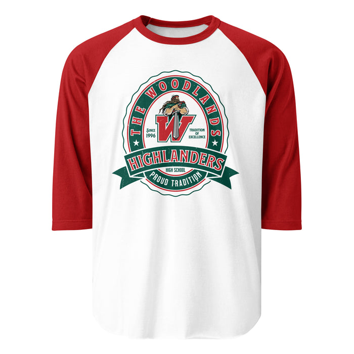 The Woodlands High School Highlanders Unisex 3/4 sleeve Raglan T-shirt 212