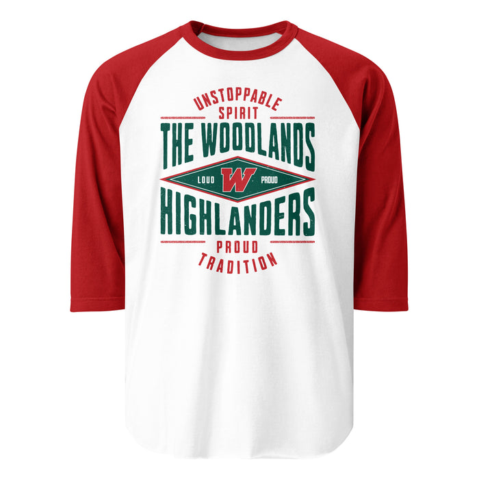 The Woodlands High School Highlanders Unisex 3/4 sleeve Raglan T-shirt 210