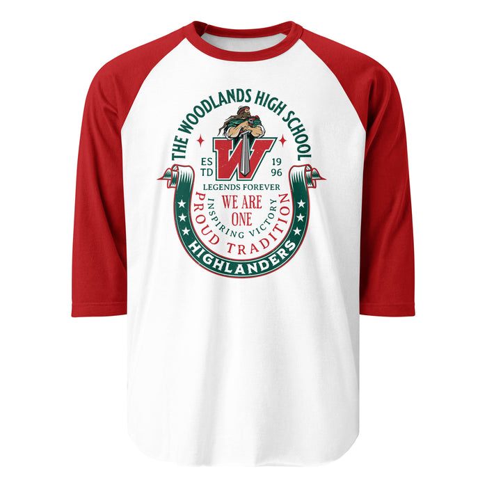 The Woodlands High School Highlanders Unisex 3/4 sleeve Raglan T-shirt 229