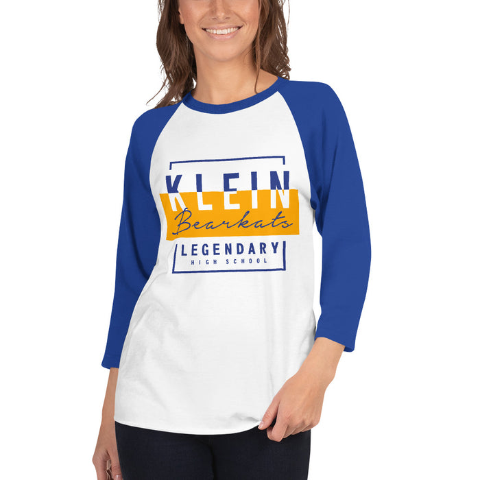 Woman wearing a Klein High School Bearkats Unisex 3/4 Sleeve Raglan T-shirt 05