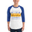 Man wearing a Klein High School Bearkats Unisex 3/4 Sleeve Raglan T-shirt 05Close-up of Klein High School Bearkats Unisex 3/4 Sleeve Raglan T-shirt 05