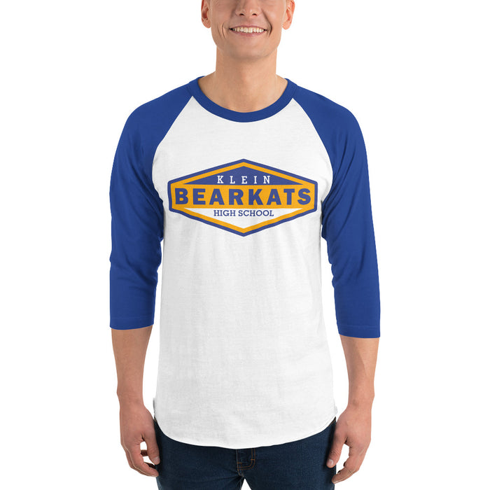 Man wearing a Klein High School Bearkats Unisex 3/4 Sleeve Raglan T-shirt 09