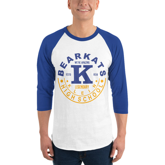 Man wearing a Klein High School Bearkats Unisex 3/4 Sleeve Raglan T-shirt 19