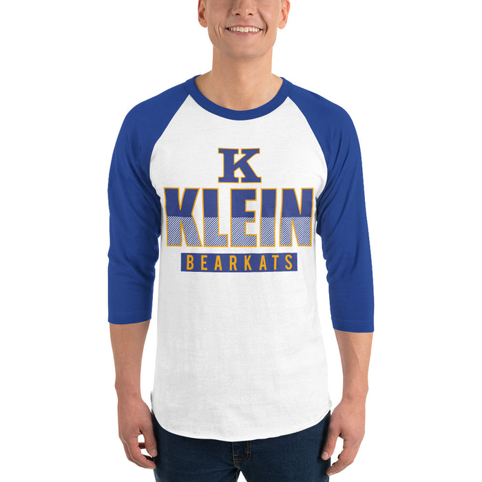 Man wearing a Klein High School Bearkats Unisex 3/4 Sleeve Raglan T-shirt 23