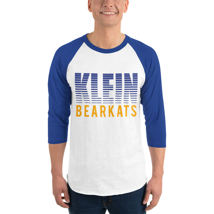 Man wearing a Klein High School Bearkats Unisex 3/4 Sleeve Raglan T-shirt 24