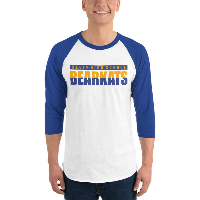 Man wearing a Klein High School Bearkats Unisex 3/4 Sleeve Raglan T-shirt 25