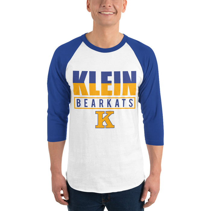 Man wearing a Klein High School Bearkats Unisex 3/4 Sleeve Raglan T-shirt 29