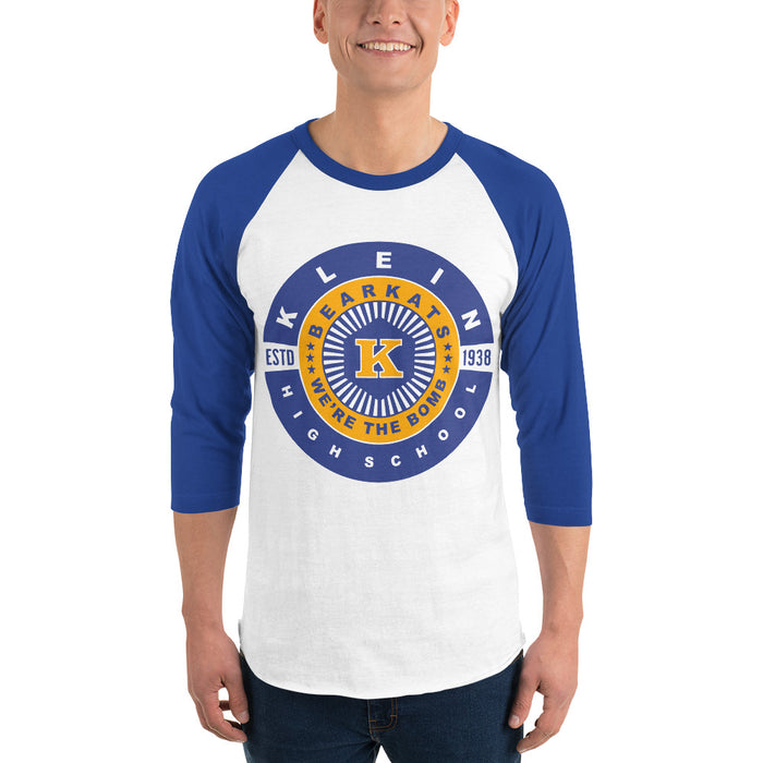 Man wearing a Klein High School Bearkats Unisex 3/4 Sleeve Raglan T-shirt 20