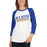 Woman wearing a Klein High School Bearkats Unisex 3/4 Sleeve Raglan T-shirt 32