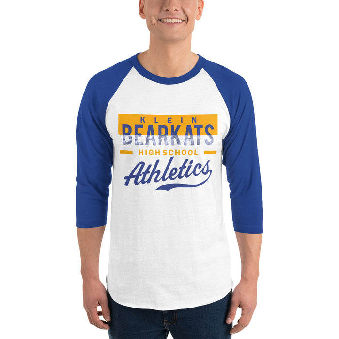 Man wearing a Klein High School Bearkats Unisex 3/4 Sleeve Raglan T-shirt 48