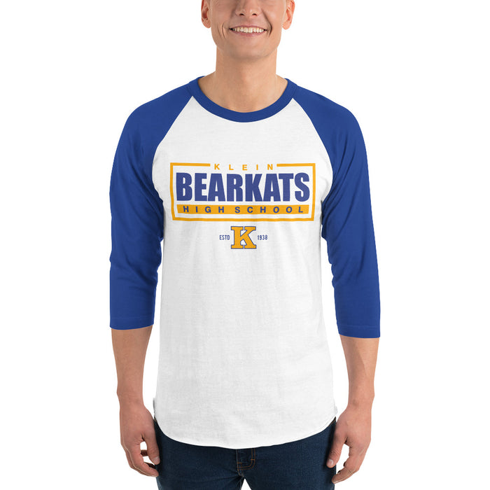 Man wearing a Klein High School Bearkats Unisex 3/4 Sleeve Raglan T-shirt 49