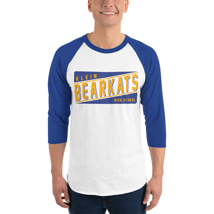 Man wearing a Klein High School Bearkats Unisex 3/4 Sleeve Raglan T-shirt 84