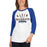 Woman wearing a Klein High School Bearkats Unisex 3/4 Sleeve Raglan T-shirt 96