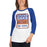 Woman wearing a Grand Oaks High School Grizzlies Unisex 3/4 sleeve Raglan T-shirt 01