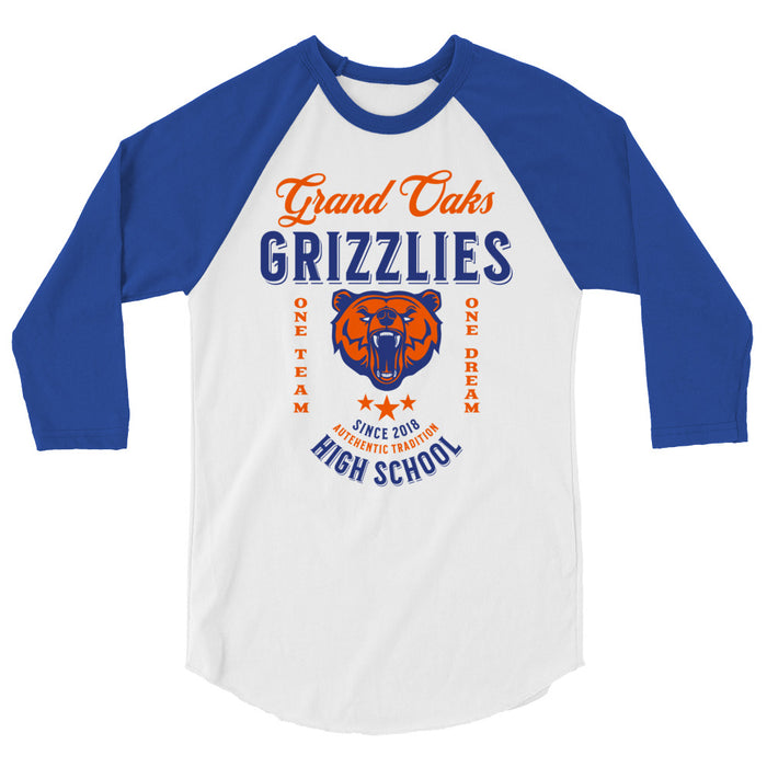 Grand Oaks High School Grizzlies Unisex 3/4 sleeve Raglan T-shirt 09