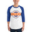 Man wearing a Grand Oaks High School Grizzlies Unisex 3/4 sleeve Raglan T-shirt 11