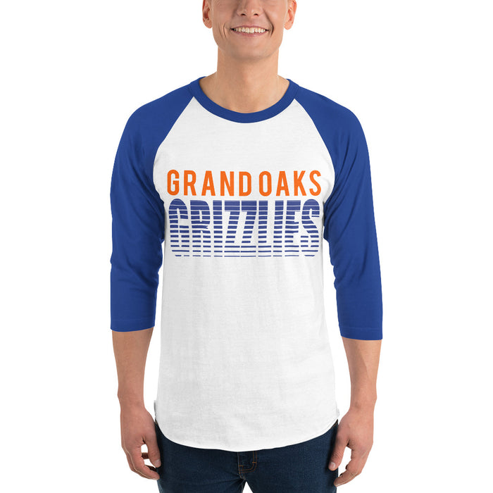 Man wearing a Grand Oaks High School Grizzlies Unisex 3/4 sleeve Raglan T-shirt 24