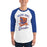 Man wearing a Grand Oaks High School Grizzlies Unisex 3/4 sleeve Raglan T-shirt 26