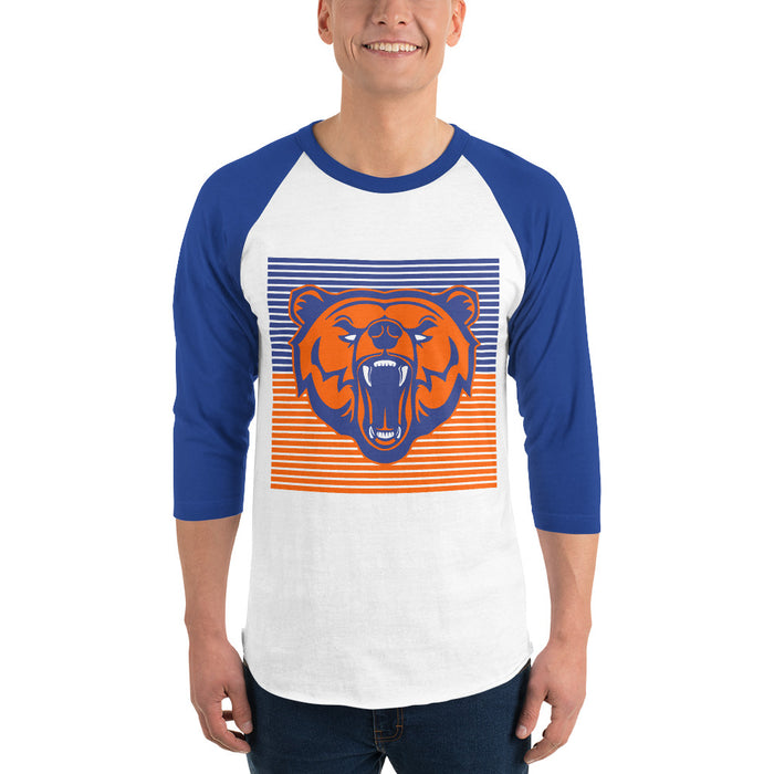 Man wearing a Grand Oaks High School Grizzlies Unisex 3/4 sleeve Raglan T-shirt 27