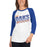 Woman wearing a Grand Oaks High School Grizzlies Unisex 3/4 sleeve Raglan T-shirt 32